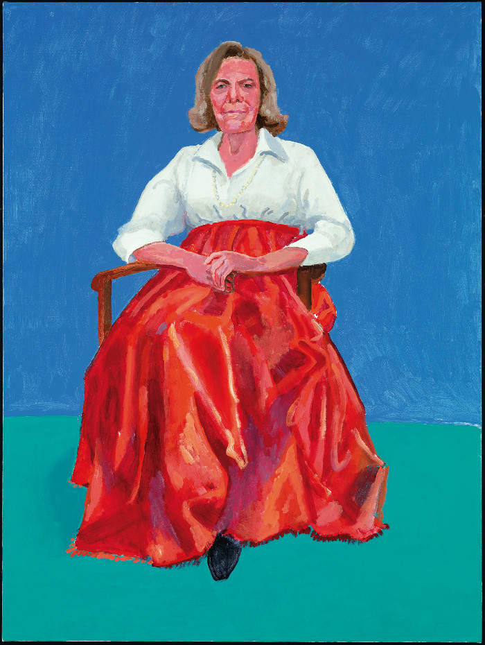 La diseñadora, filántropa y mienmbro de la comisión de arte del Smithsonian Rita Pynoos, retratada en 2014 por Hockney. Foto: Richard Schmidt