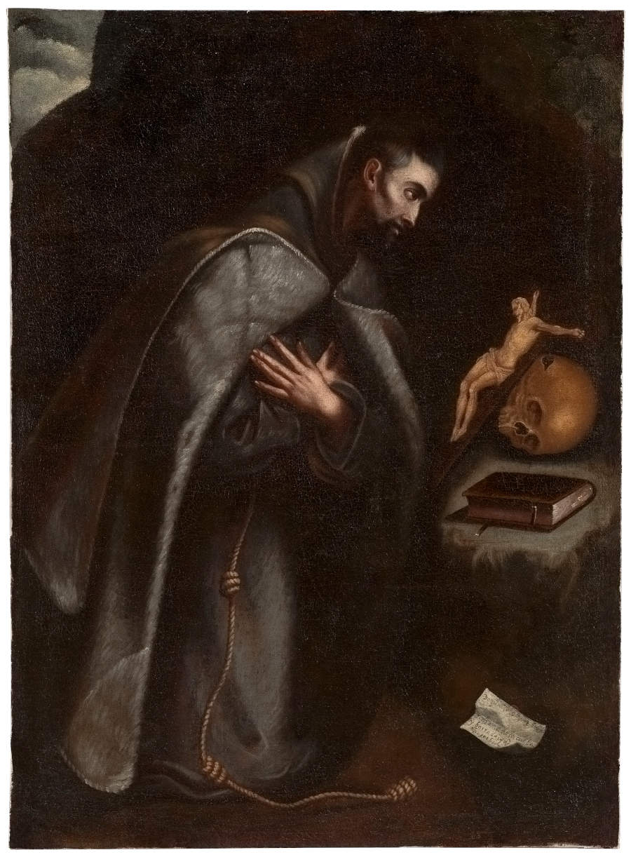 'San Francisco arrodillado en meditación'. Mariana de la Cueva y Barradas (act. mediados del siglo XVII) Óleo sobre lienzo ¿1664? Madrid, Museo Nacional del Prado.