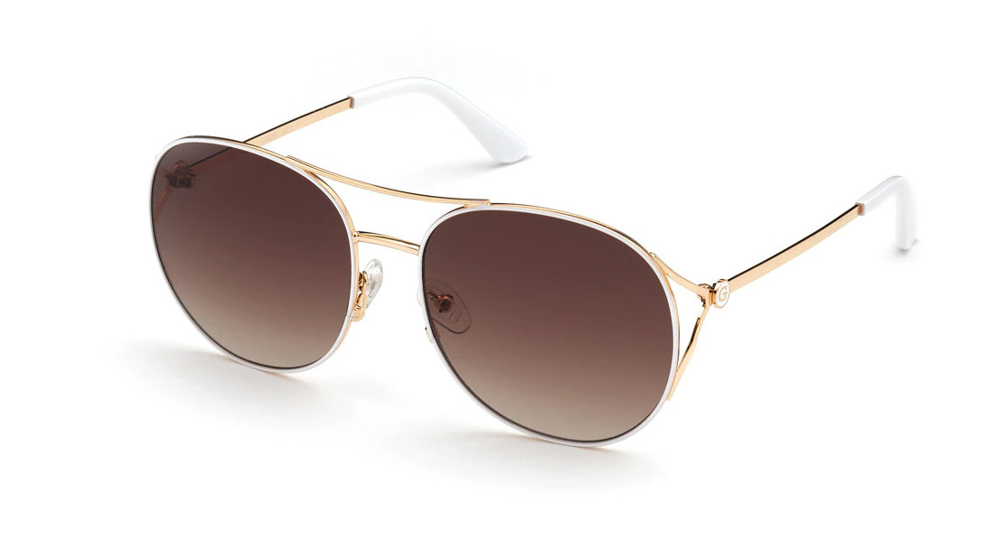 Gafas de Guess redondas de metal dorado con doble puente.