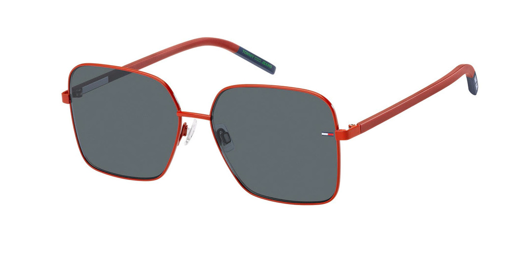 Gafas de sol de mujer Tommy Jeans cuadradas de metal en rojo.