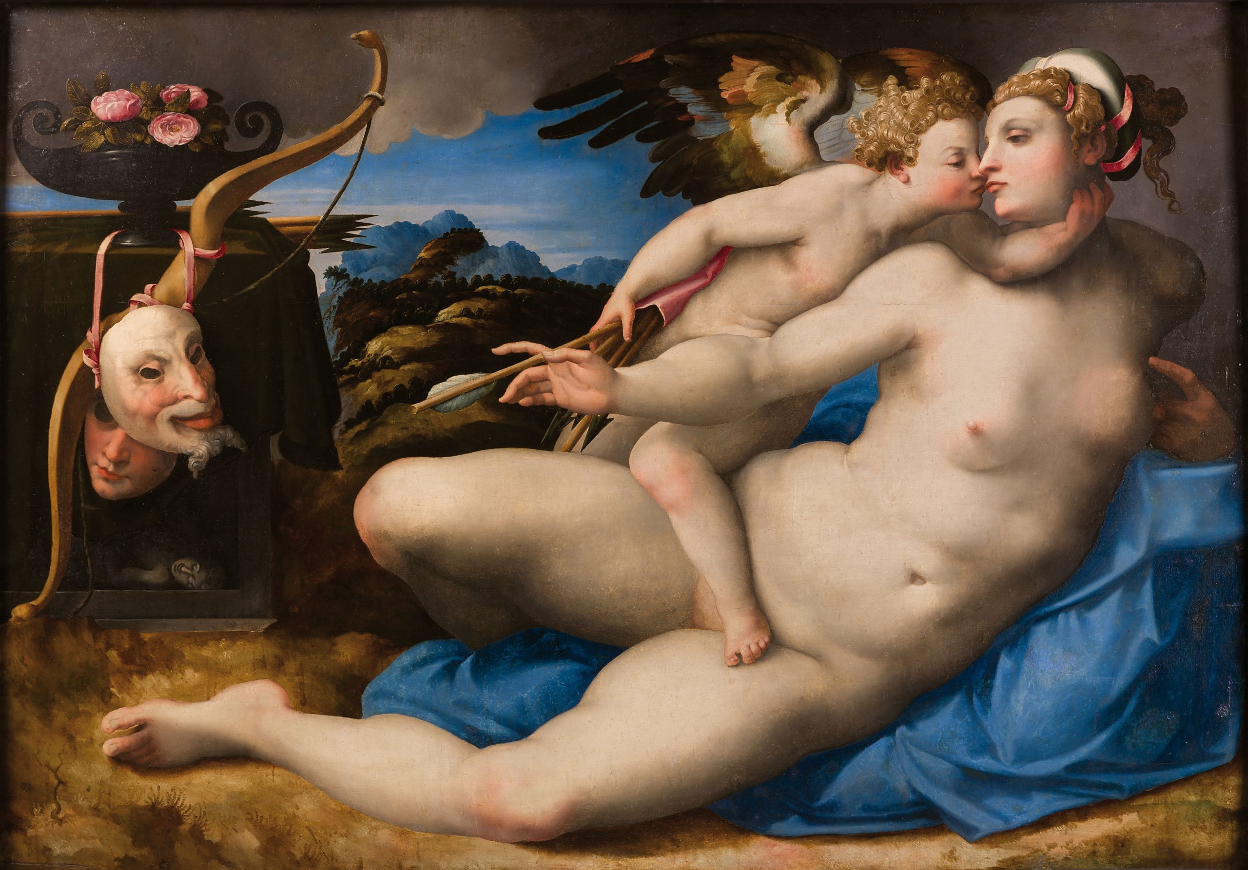 'Venus besada por Cupido'. Hendrik van der Broeck, según Miguel Ángel. Museo e Real Bosco di Capodimonte.