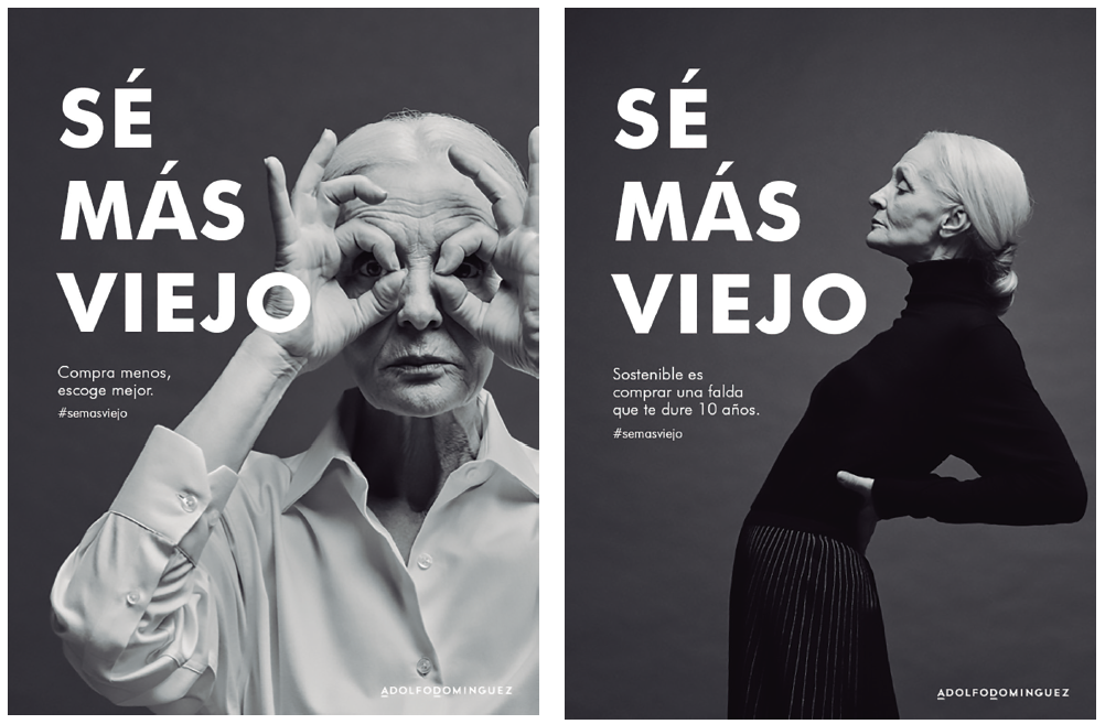 Dos originales gráficos de una campaña de Adolfo Domínguez protagonizada por una modelo ‘senior’ Dos originales gráficos de una campaña de Adolfo Domínguez protagonizada por una modelo ‘senior’