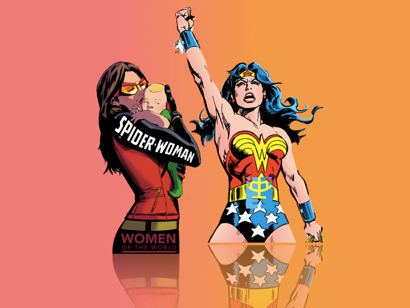 Ilustración de la campaña de Women of the World con Spider-Woman junto a Wonder Woman Ilustración de la campaña de Women of the World con Spider-Woman junto a Wonder Woman