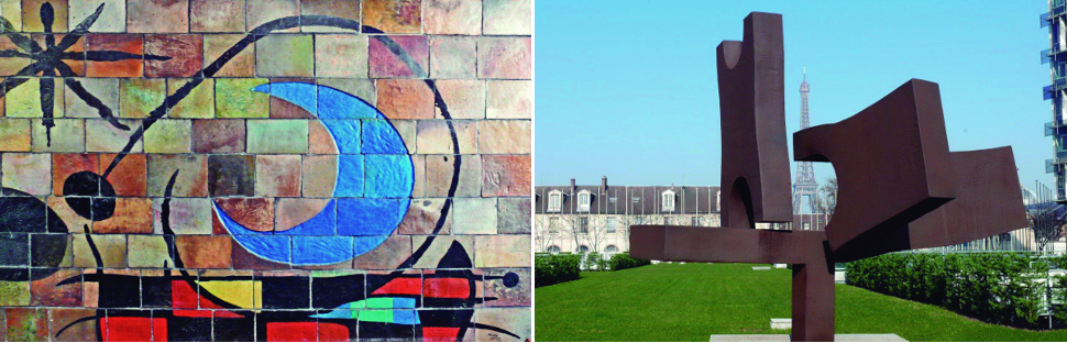 Obras de Joan Miró (izquierda) y Eduardo Chillida (derecha) que adornan la sede de la Unesco en París. Foto: Mercedes Goiz Obras de Joan Miró (izquierda) y Eduardo Chillida (derecha) que adornan la sede de la Unesco en París. Foto: Mercedes Goiz