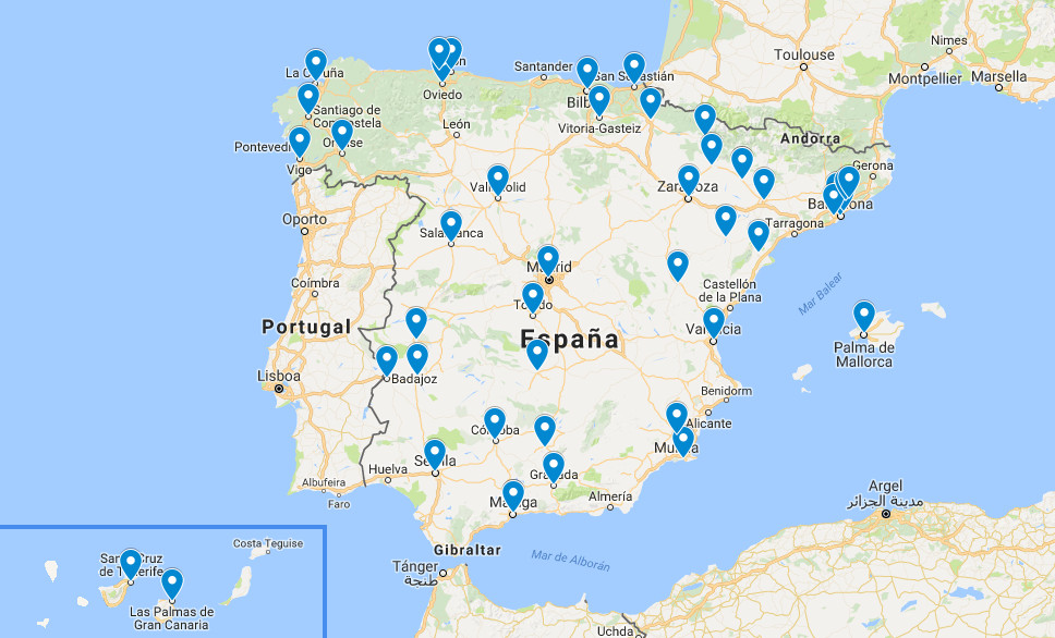 Mapa con las manifestaciones del 21 y 22 de junio